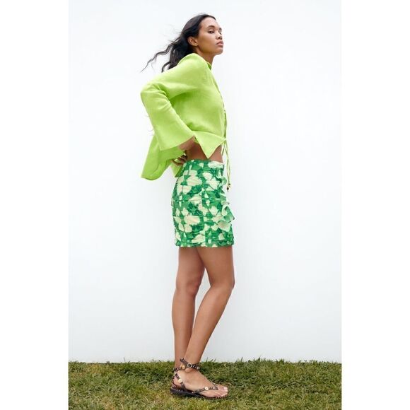 NWT Zara High Waisted Gathered Printed Mini Skirt with Ruffles, Size Small - Picture 3 of 16